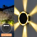 Auoyo solar led outdoor ground garden light Waterproof Courtyard Wall Step Lamp Decoration Solar Fence Light Round Warm Lighting. 