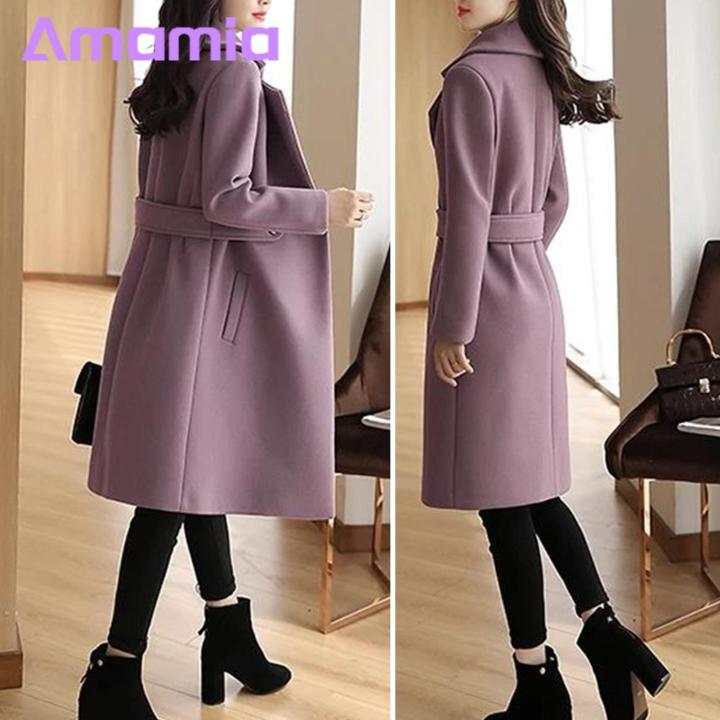 Autumn%20Women%20Coat%20Stylish%20Fall%20Winter%20Women's%20Overcoat%20Trendy%20Solid%20Color%20Turn-down%20Collar%20Long%20Sleeve%20Cardigan%20with%20Belted%20Button%20Closure%20Mid%20Length%20Loose%20Lady%20Coat%20Perfect%20for%20Southeast%20Asian%20-%20Image%206