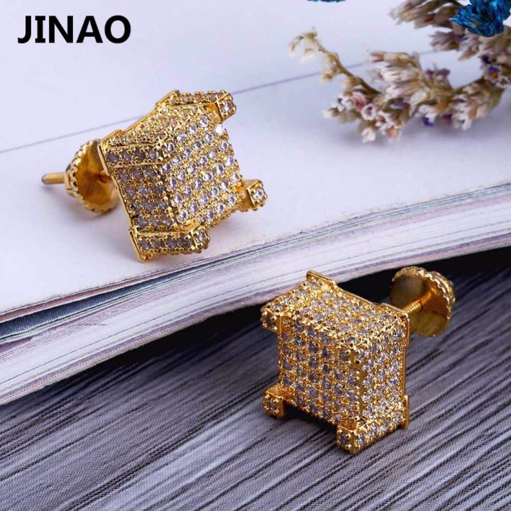 JINAO 18K Gold New Fashion Iced Out Bling Stud Earrings Gold Color