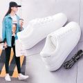 【FOOT SOFA】Women Sneakers Fashion Breathble Vulcanized Shoes Women Pu leather Platform Shoes Women Lace up Casual Shoes White. 