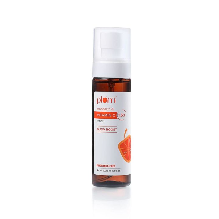Plum 1.5% Vitamin C Toner with Mandarin for Glowing Skin, Improves Uneven Skin Tone, Tightens Pores, Fragrance Free, 100% Vegan, Transparent, 100 ml
