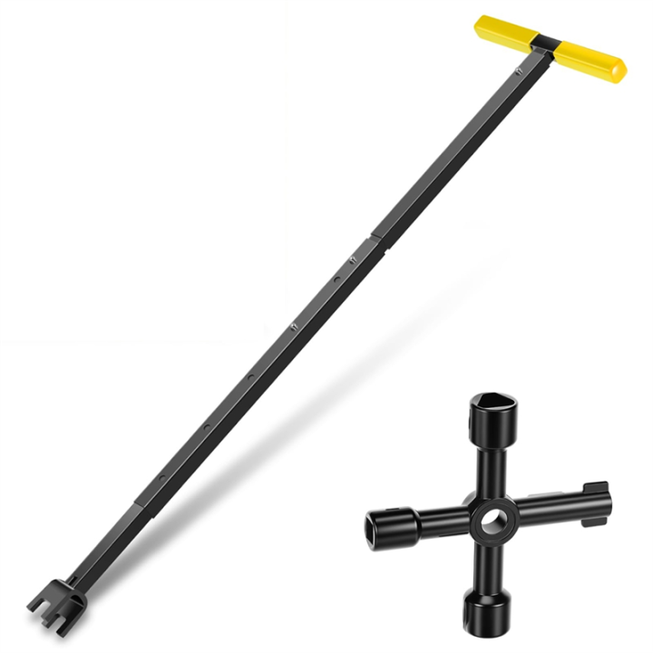 FORIDE Water Meter Key, 17-37 Inch Adjustable Length Water Shut Off Tool with 4-Way Utility Key T-Handle Water Meter Wrench