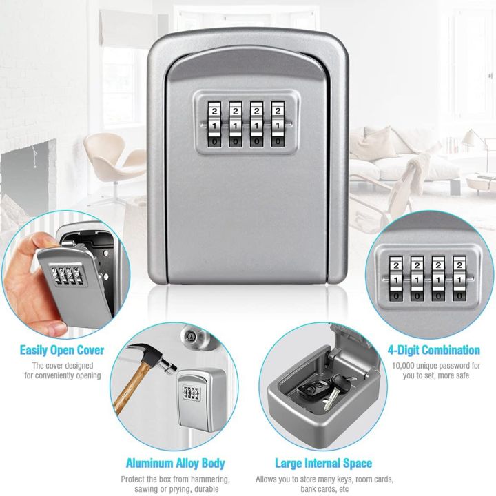 Key%20Lock%20Box%20Wall%20Mounted%204%20Digit%20Combination%20Lock%20Box%20for%20House%20Key%20Weatherproof%20Security%20Key%20Storage%20Lock%20Box%20Silver%20-%20Image%204