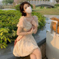 Women's Floral Dress Summer New French Style Gentle First Love Milk Sweet Chic Puff Sleeve Square Collar Short Skirt. 