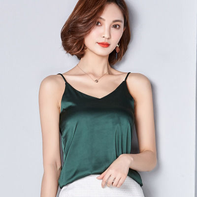 【Parchment & Lace】Women Camis Silk Halter Top Women Camisole 2020 Summer Style Sleeveless Vest White Crop Top Roupas Femininas XXL