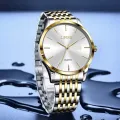 Premium Gentleman Office Style Gold Silver Two Tone Stainless Steel Luxury Men Watch Quartz Analog Business Chain Casual Wrist Dial Watches For Boys Gents - White High-Five LK. 