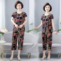 Middle-Aged and Elderly Women's Clothing Mom Grandma's Clothes Summer Clothes for the Elderly Summer Clothes Short Sleeve Suit Two-Piece Thin Ice Silk. 