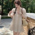 Puff Sleeve Dress Women's Texture2023Summer New Korean Style Sweet and Fresh Petite Short Dress Cake Dress. 