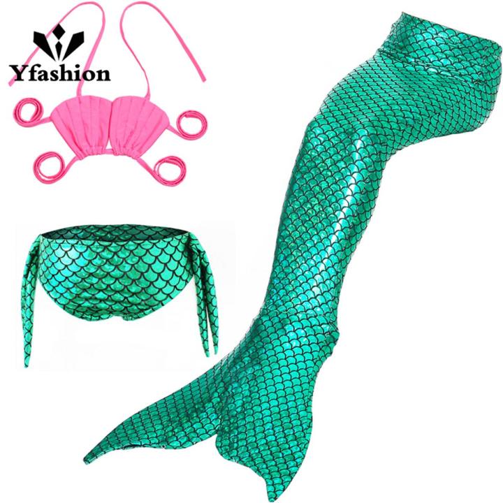 3pcs Girls Mermaid Swimsuit Summer Mermaid Tail Tops Panties Bikini Swimwear Three-piece Set