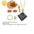 West Cowboy Hat Kit Printed Square Scarf Retro Glass Hiking Hat Ring Square Scarf Western Cowboy Set. 