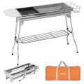 Outdoor Camping Grill Set Stainless Steel Portable Foldable Charcoal Grill - silver. 