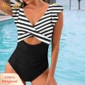 SuperRide High-waisted Swimwear Flattering Striped V Neck Monokini for Women Stylish Swimwear for Beach Pool Parties High Waist Slim Fit Design for Summer Fun High-waisted Swimsuit. 