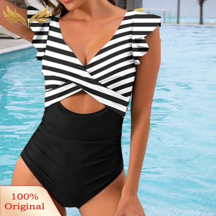 SuperRide%20High-waisted%20Swimwear%20Flattering%20Striped%20V%20Neck%20Monokini%20for%20Women%20Stylish%20Swimwear%20for%20Beach%20Pool%20Parties%20High%20Waist%20Slim%20Fit%20Design%20for%20Summer%20Fun%20High-waisted%20Swimsuit%20-%20Image%203