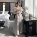 Gray Bridesmaid Dress New Elegant High-Grade Slimming Fairy Long Elegant Sisters Group Evening Dress for Women Summer Elegance. 