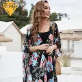 Summer Beach Smock Boho Floral Print Beach Cover-up with Tassels Lightweight Sun Protection for Bikini Swimsuit Perfect for Beach Holidays Flower Print Beach Smock. 