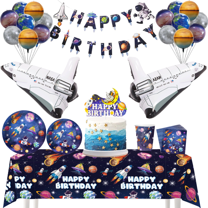 Solar System Outer Space Theme Kids Birthday Party Table Decorations Accessorie Space Shuttle Astronaut Galaxy Planet Balloons