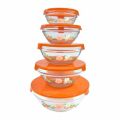 5 Piece Bowl Set Glass Container Gift Box Glass Box Storage Bowl set with Coloured Plastic Lid. 