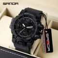 SANDA brand fashionable business sports waterproof digital quartz dual display men's watch. 