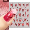 Red Holographic Butterfly Nail Art Stickers Silver Laser Effect Stars Wings Sliders For Nails Adhesive Decal Manicure GLBTF-S04. 