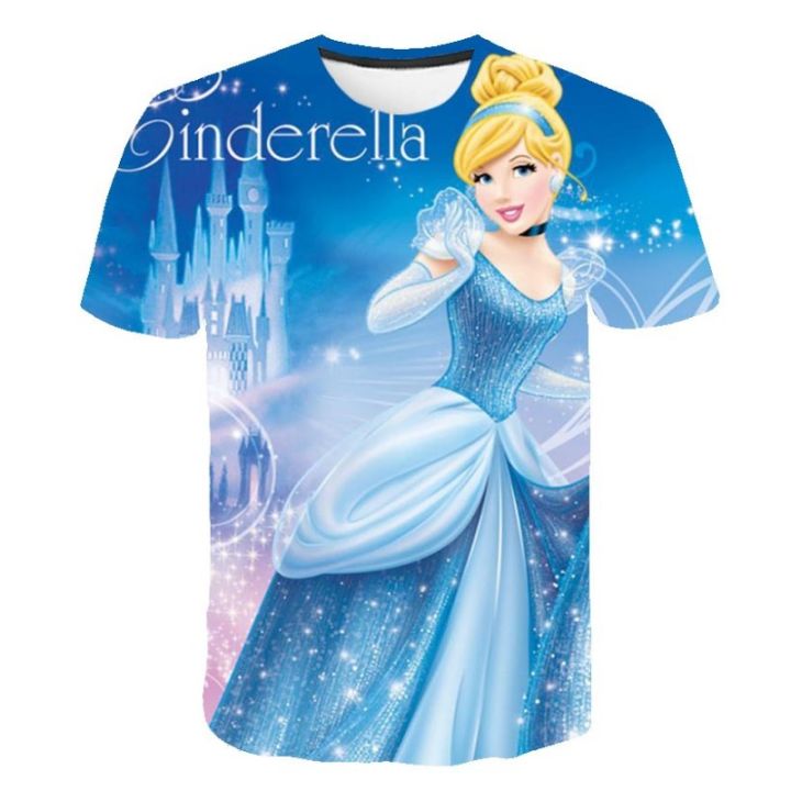 Children Cinderella T-Shirts Girls Summer Kids Rapunzel Belle Disney Princess Tops Tees Baby Kids Cartoon Tee Shirts 1-14 Years