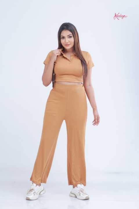 Kaneliya Rib Collar Crop Top - Mustard Brown