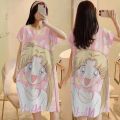 Net Red Pajamas ins Pink Leopard Nightdress Women's Summer Cartoon plus Size Maternity Short Sleeve Home Wear. 