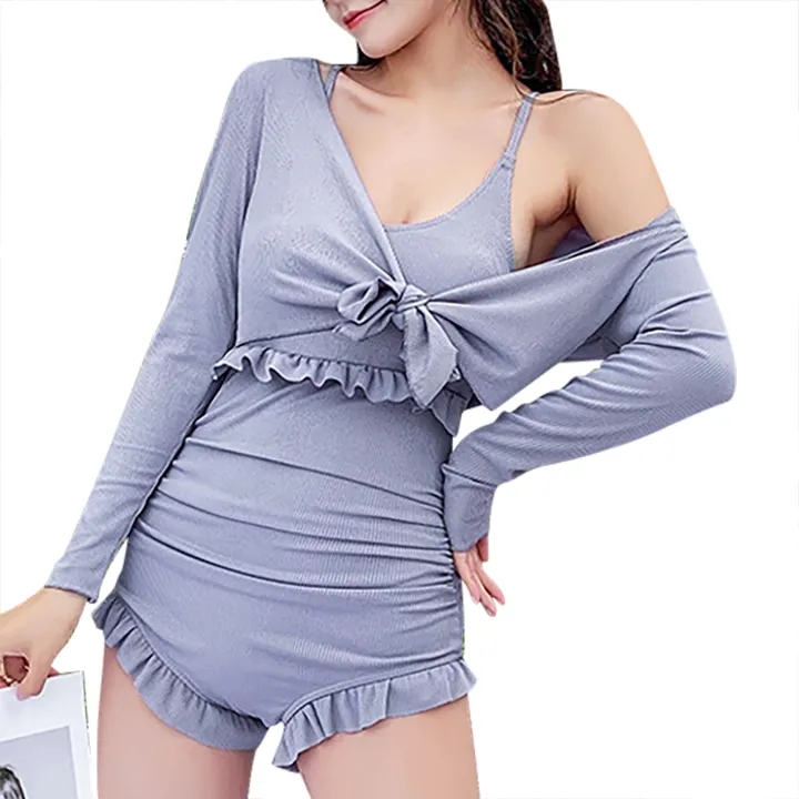 bellylady%202pcs%20Women%20Cotton%20Sexy%20Swimsuit%20Trendy%20Solid%20Color%20High%20Waist%20Slim%20Fit%20One-piece%20Swimwear%20For%20Hot%20Spring%20-%20Image%209