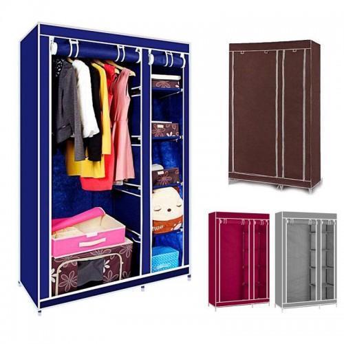 2 Door Storage Wardrobe Foldable and Movable Cloth/Fabric Wardrobe with Zip Up Collapsible Cupboard TBS