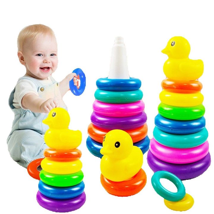 5-9Floor/set Rainbow Tower Stacking Circle Toy Children Pyramid Yellow Duck Montessori Toy Early Education Accessories for Kids  | MULTI MALL | KU35-60 |