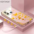 Hontinga for Redmi 12C / 11A Back Cover With Lanyard Luxury 6D Plating Shiny Golden Butterfly Case Soft Silicone Square Mobile Cover. 