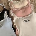 New Women's lace trim top sweet vest camisolet lace lettering cute sleeveless tank top for girls summer u-neck crop top. 