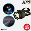 Aiko 3W Rechargeable Head Mounted AIKO Super Bright Forehead Wearing LED Light Torch Camping Flashlight Key chain Light USB Rechargeable Flashlight Emergency warning safety light / Camping LED Light / Outdoor Camping Emergency Lamp. 