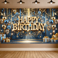 Blue Party Background Balloon Stand Party Banner Glitter Background for Birthday Party Photo Backdrop. 