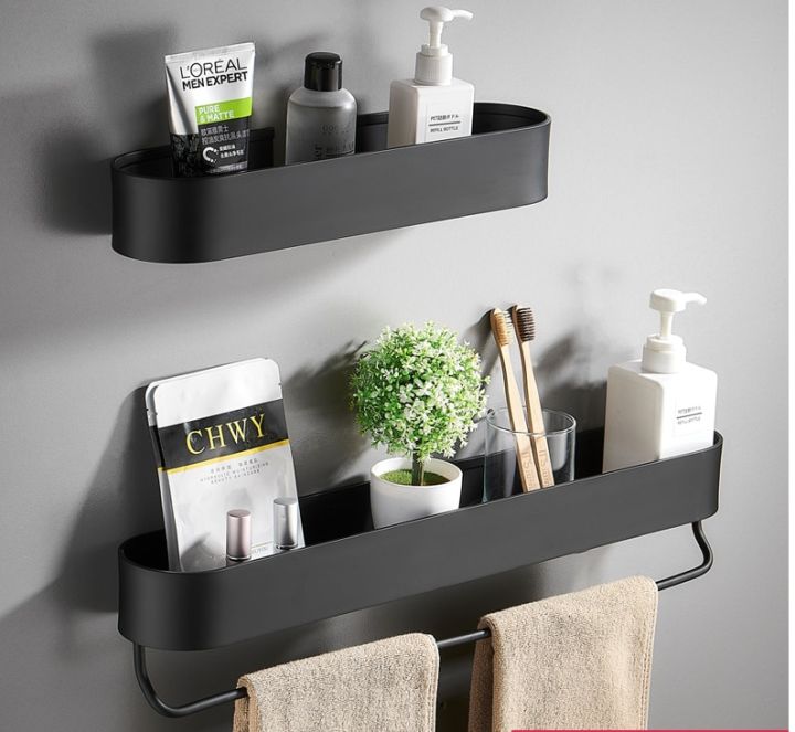 Black Bathroom Shelf No Drill 30/40/50 cm Wall Shelves Shower Basket