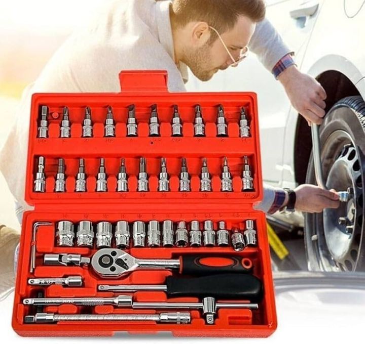 46 in 1 Pcs Tool Kit & Screwdriver set and Socket Set Wrench Set Multi Purpose Combination Tool Case Precision Socket Set, Multicolour