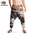 Yfashion Men Cotton Harem Pants Summer Plus Size Ethnic Style Printing Cotton Linen Pants Casual Loose Drop Crotch Trouser. 