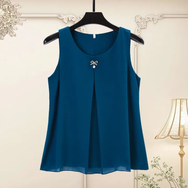 2024%20Summer%20Double-Layer%20Chiffon%20Camisole%20Women's%20Inner%20Loose%20Chiffon%20Shirt%20Women's%20Sleeveless%20Blouse%20plus%20Size%20Outer%20Wear%20Underwear%20-%20Image%202