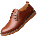 Men's Casual Inner Height Increasing Leather Shoes Men's Genuine Leather Made Korean Fashion Brown Pure Cowhide Summer Youth Men's Shoes. 