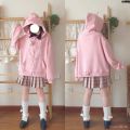 Hooded Korean Style Girl Wide ﹠ Loose Girl Sweater Spring and Autumn Japanese Style Soft Girl Coat Cute Pig - Embroidery and Artificial Thorn ︵. 