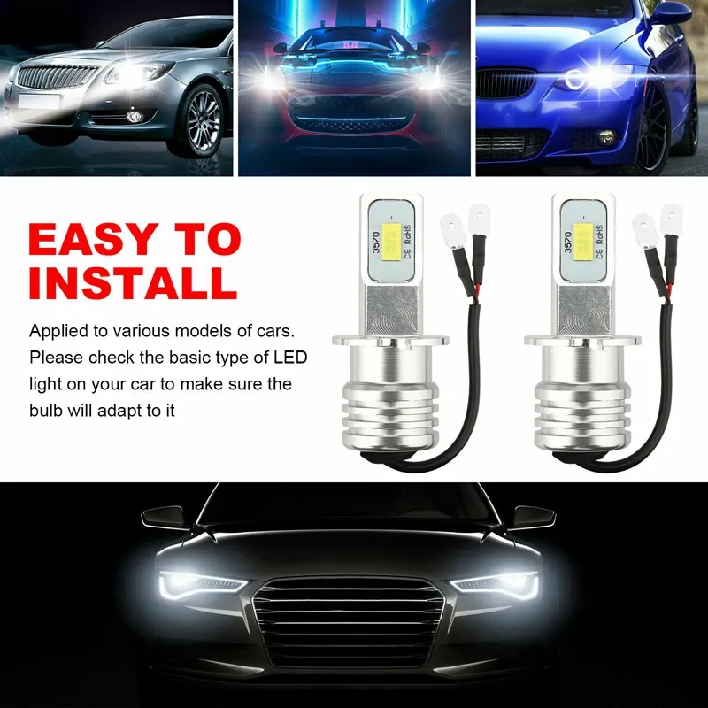 2-Pack H3 LED Fog Light Bulbs - Super Bright White 15W, For Fog & Driving Lights (Not Headlights)