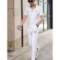 European Goods Summer New Men's Stand-up Collar All-Match Trousers Leisure Sports Two-Piece Set Fashion and Handsome Suit. 