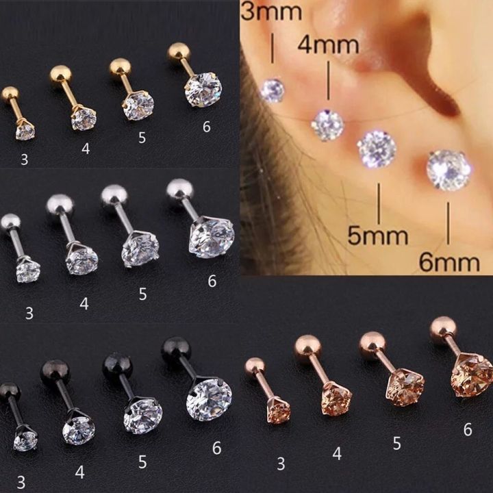 1%20pc%20Medical%20Stainless%20steel%20Crystal%20Zircon%20Ear%20Studs%20Earrings%20For%20Women/Men%204%20Prong%20Tragus%20Cartilage%20Piercing%20Jewelry%20-%20Image%202