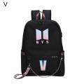 BTS BT21 Chain Backpack Cute Canvas Shoulder Bags USB Charging Interface School Bag Travel Backpack Design Kpop Jungkook Jimin Suga V. 