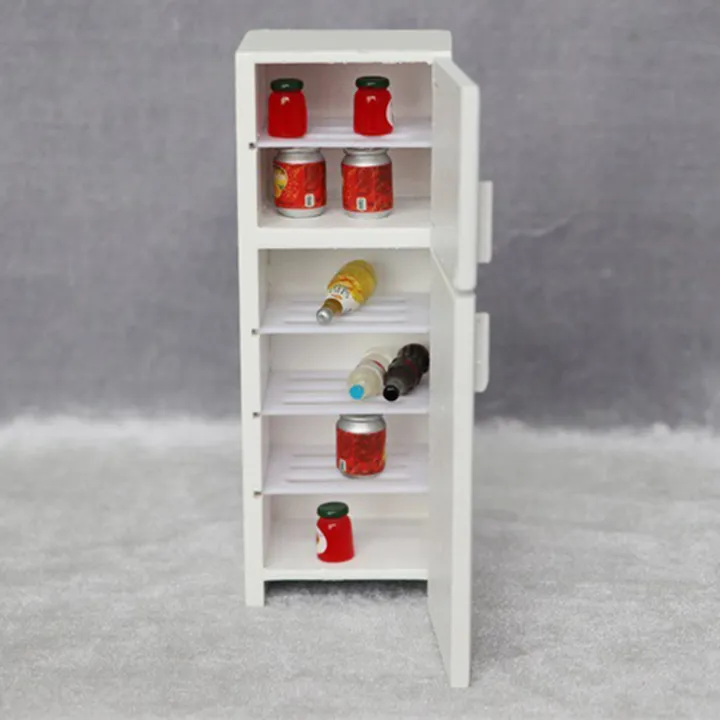 1/12%20Miniature%20Wooden%20Double%20Door%20Refrigerator%20Simulation%20Fridge%20Model%20for%20Doll%20House%20Decoration%20Silver%20-%20Image%209