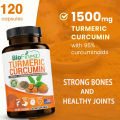 Organic Turmeric Curcumin Supplement 1500mg, Joint Support - Antioxidant (Turmeric Extract) Improves Joint Comfort Flexibility. 
