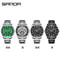 Sanda Steel Belt Calendar Men's Watch Personalized Quartz Three Eye Six Needle Green Water Ghost Fluorescent Watch 5306. 