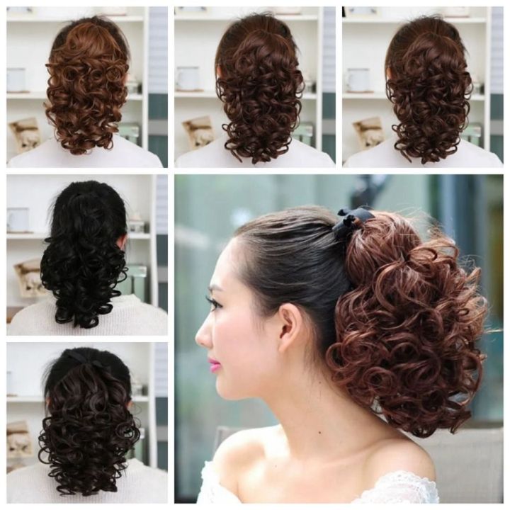 【Must-Have Style】 Heat Resistant Fiber Curly Drawstring Ponytail Wig Hair Extension Fluffy Short Wavy Ponytail Synthetic Natural Pony Tail Hairpiece Girls