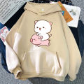 Peach and Goma Are Riding A Pig Hoodie Women Harajuku Cute Kawaii Cat Hoodies Unisex Autumn Winter Graphic Pullovers Sweatshirts. 
