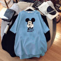 Yfashion Women Cotton -shirt Cartoon Mouse Print Short-sleeved op Loose d-length -shirt color. 