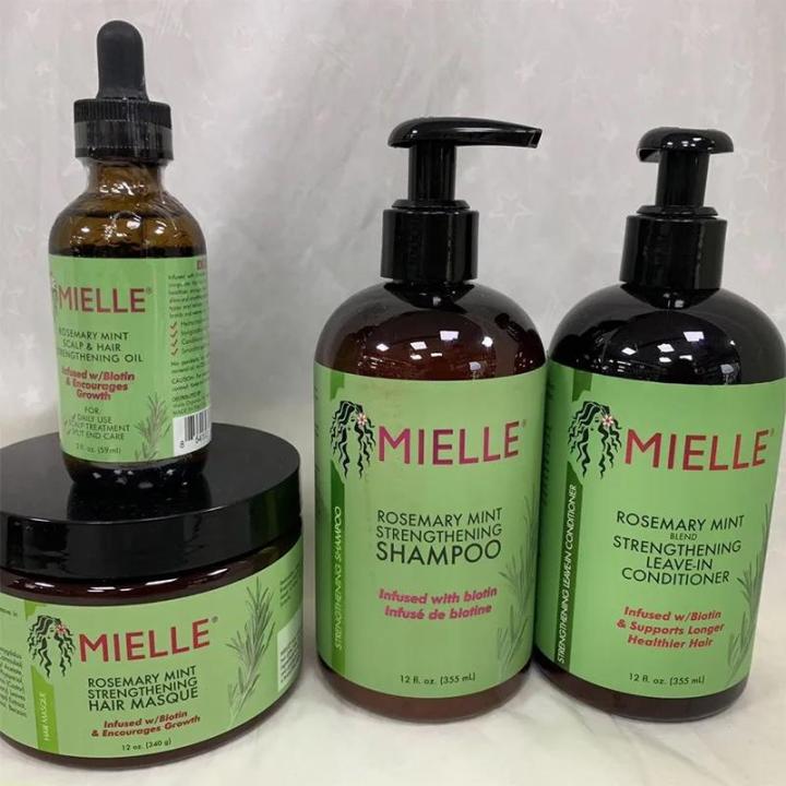Mielle Organics Rosemary Mint Hair Care Set Includes Strengthening Shampoo Hair Mask Essential Oil Natural Formula